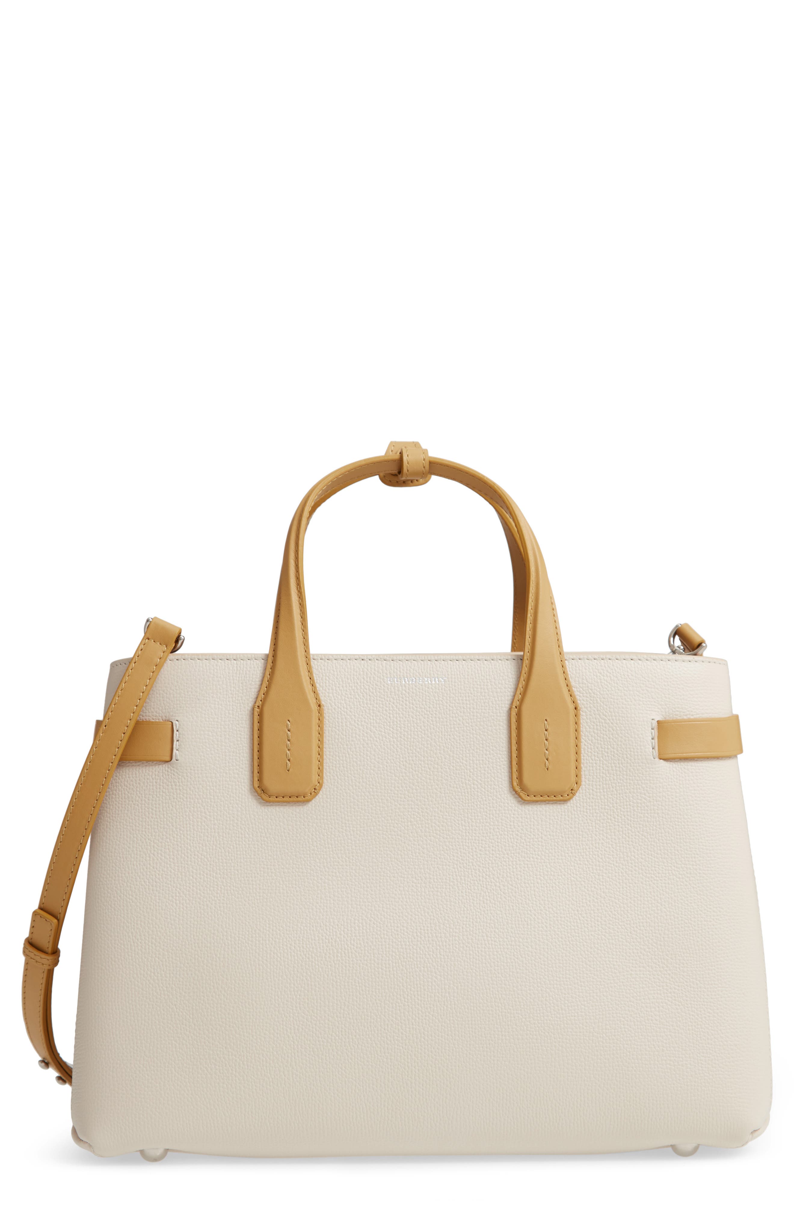 Medium Banner Leather Tote, Main, color, LIMESTONE/ CORNFLOWER YELLOW