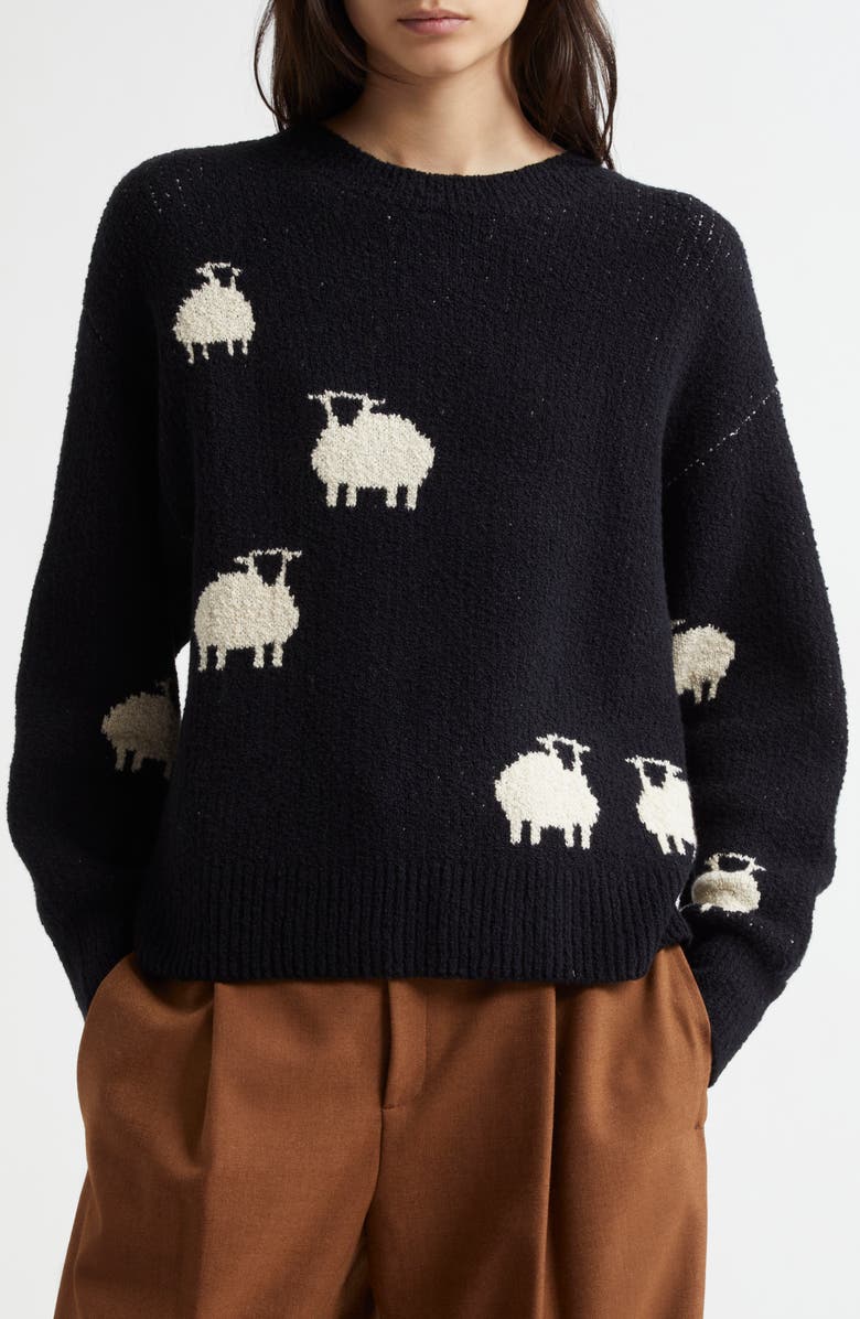 MARGARET O'LEARY Sheep Cotton Blend Crewneck Sweater, Main, color,