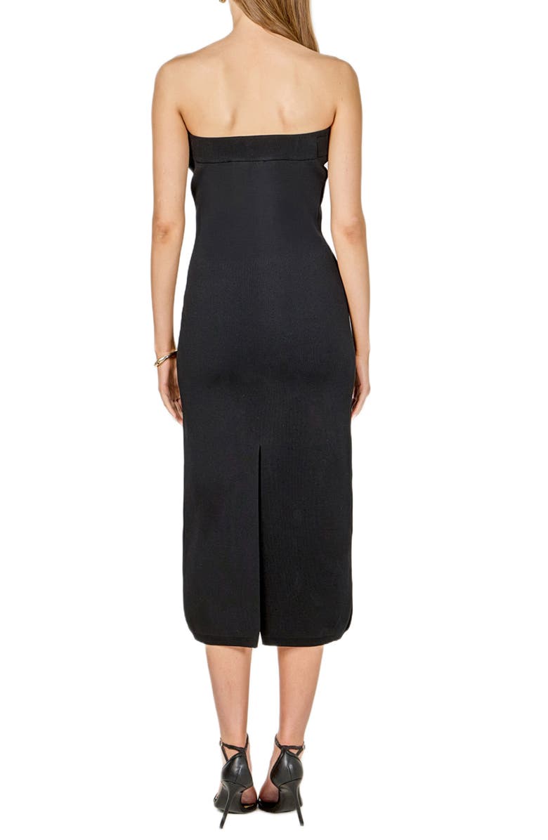 Endless Rose Bow Strapless Midi Cocktail Dress, Alternate, color, Black