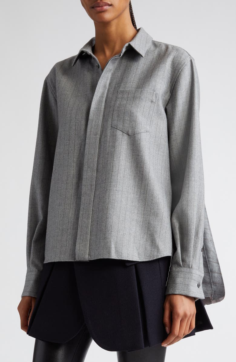 Sacai Pinstripe Pleated Back Button-Up Shirt, Alternate, color,