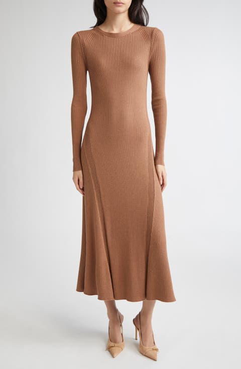 Long Sleeve Wool & Silk Rib Sweater Dress