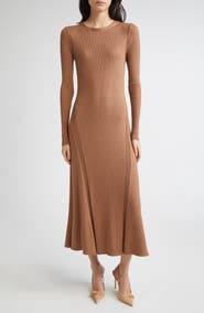 Eleventy Long Sleeve Wool & Silk Rib Sweater Dress