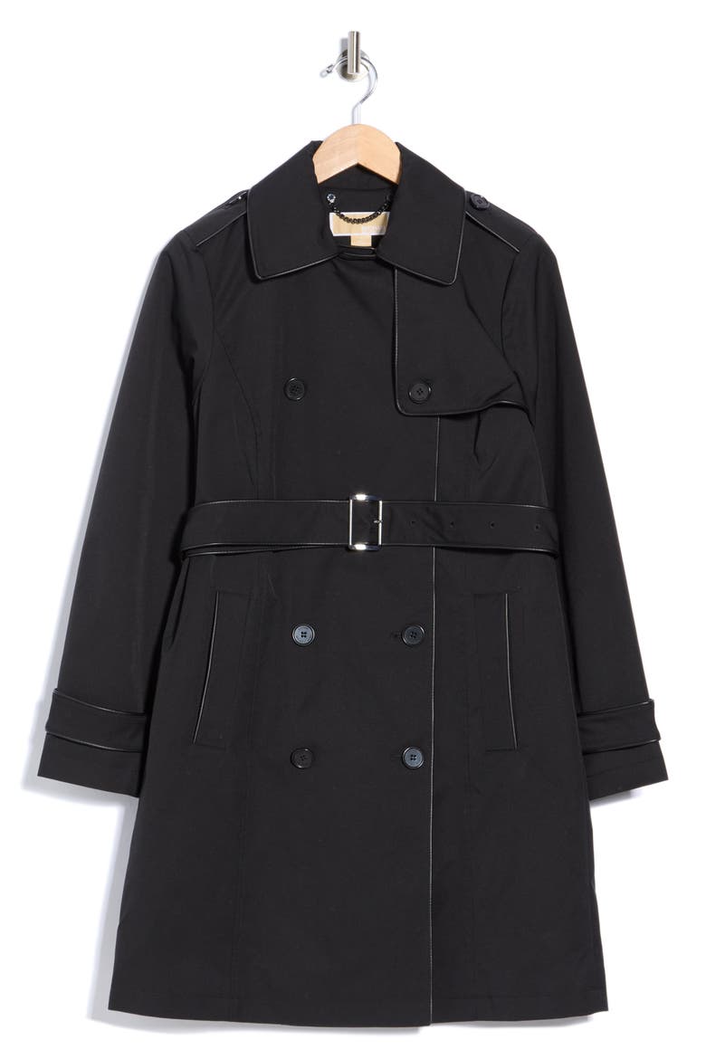 Double Breasted Long Trench Coat, Alternate, color, BLACK