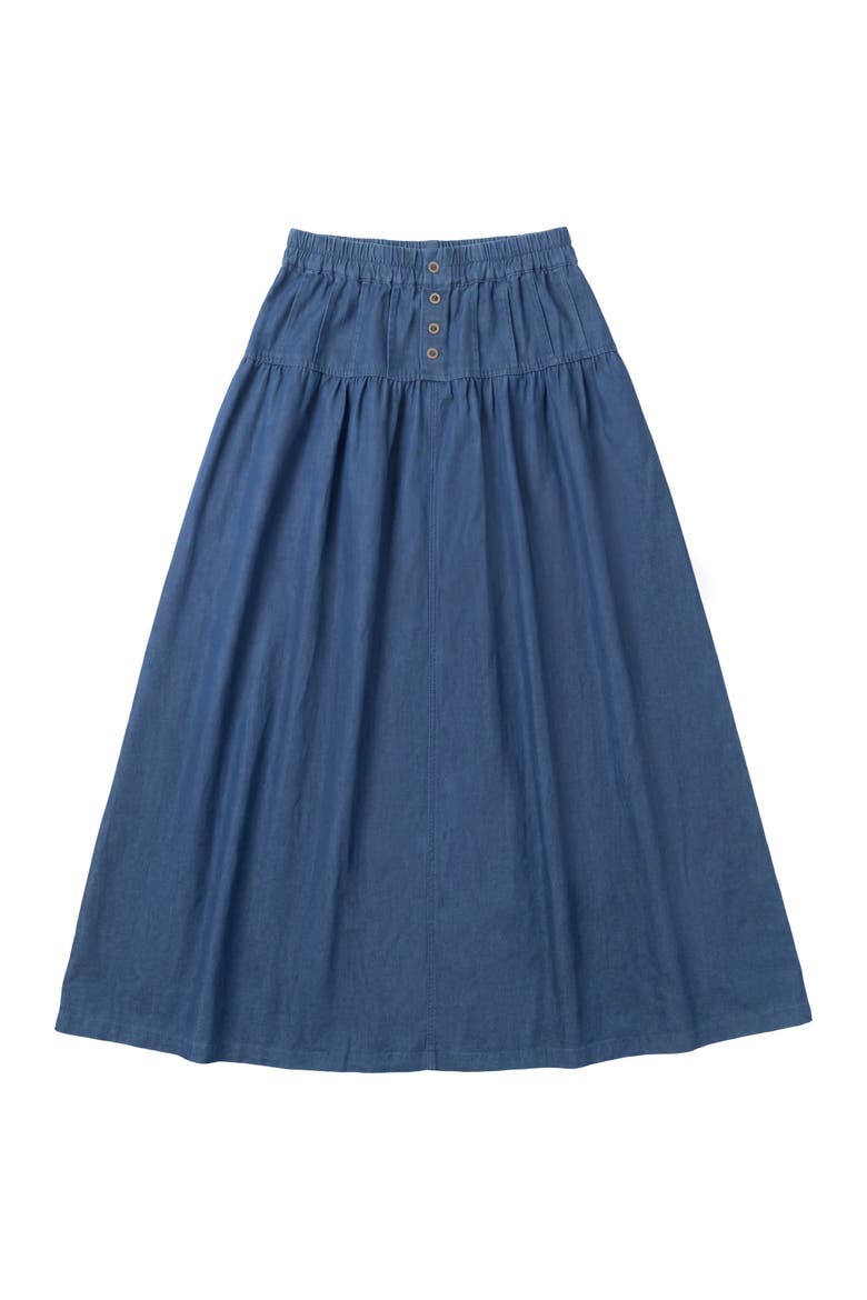 Button Denim Tiered A-Line Long Skirt, Main, color, Dark Denim