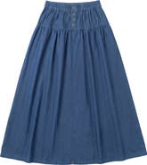 Noni Daily Button Denim Tiered A-Line Long Skirt