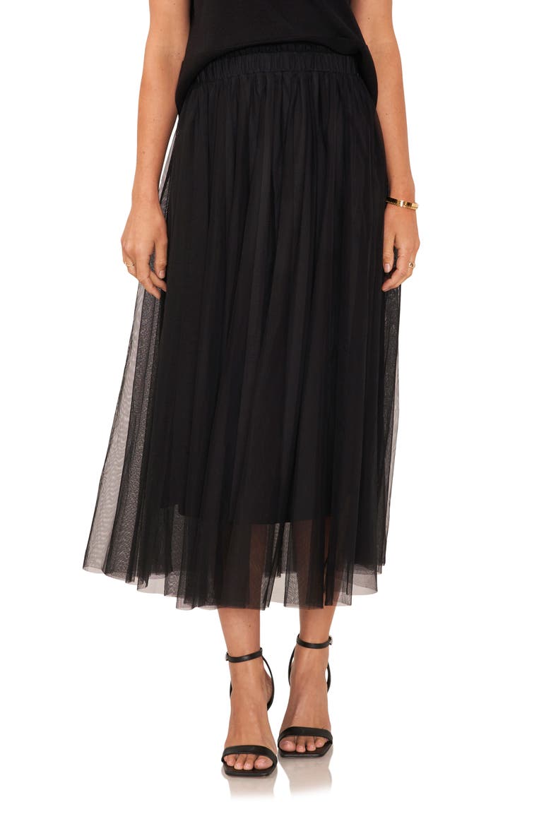Pleated Mesh Midi Skirt, Main, color, RICH BLACK