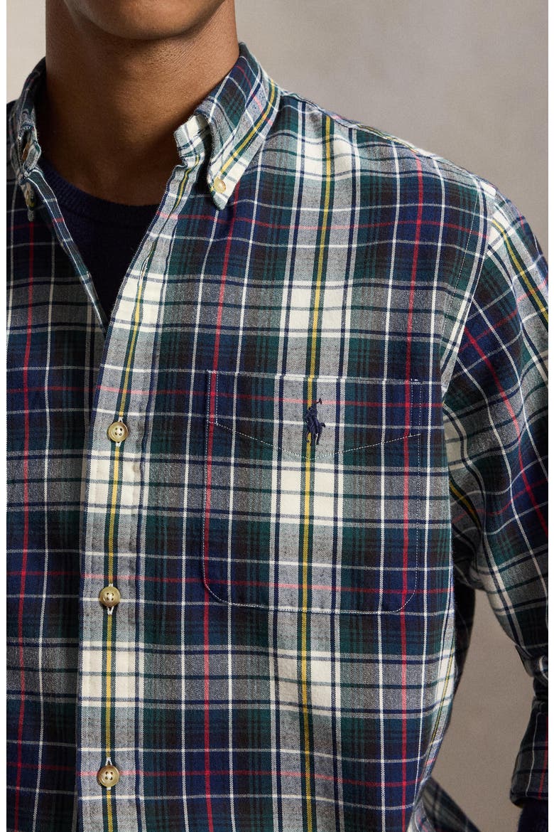 Plaid Brushed Oxford Button Down Shirt, Alternate, color, NAVY/ GRN
