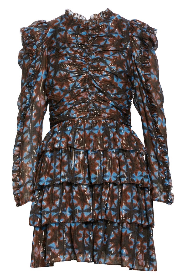 Siya Metallic Long Puff Sleeve Silk Dress, Alternate, color, TWILIGHT PRISM