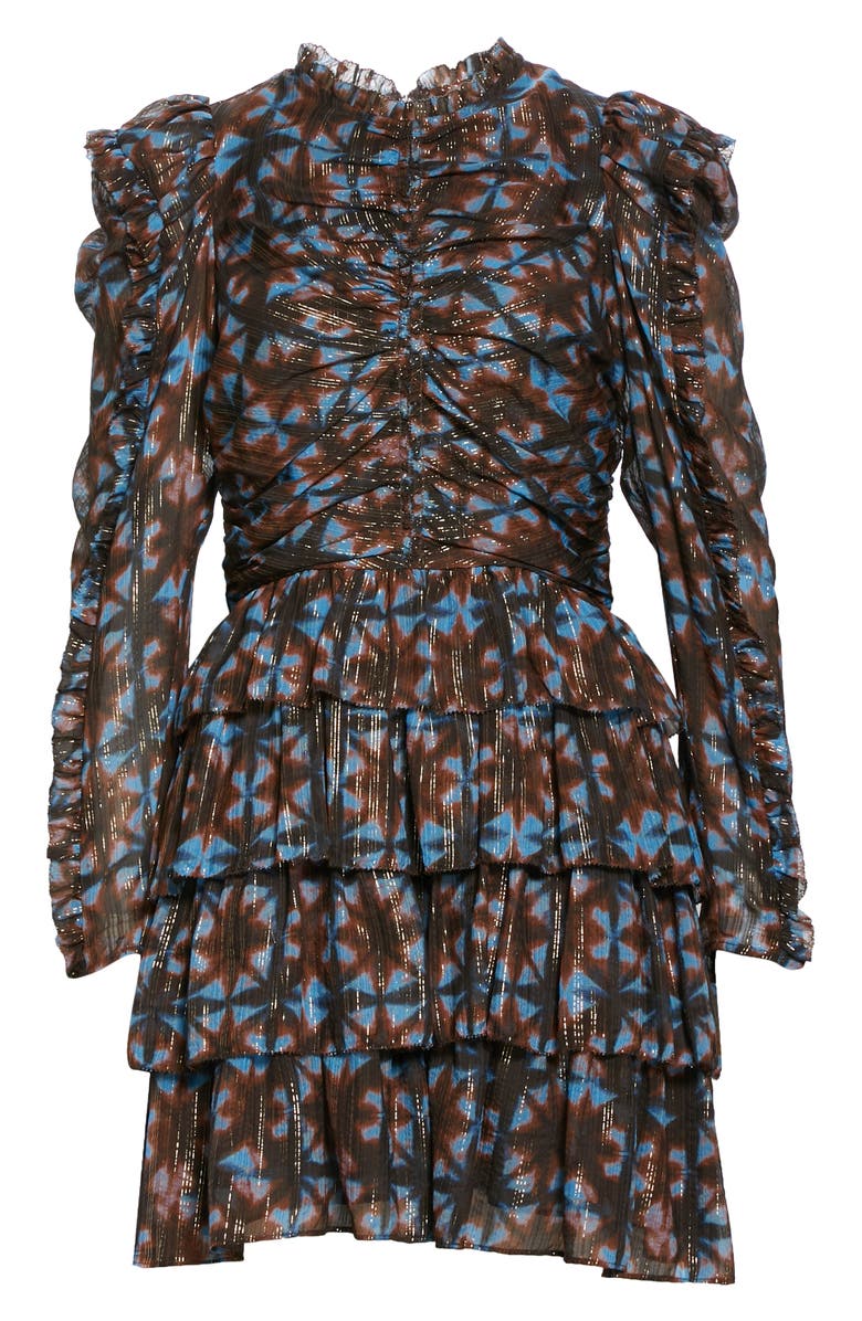 Ulla Johnson Siya Metallic Long Puff Sleeve Silk Dress, Alternate, color, 