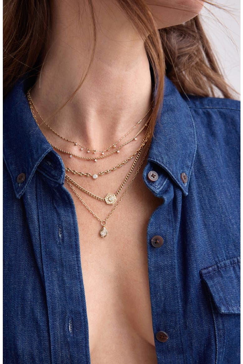 Floating Diamond Puffed Mariner Chain Necklace, Alternate, color, 14K YELLOW GOLD
