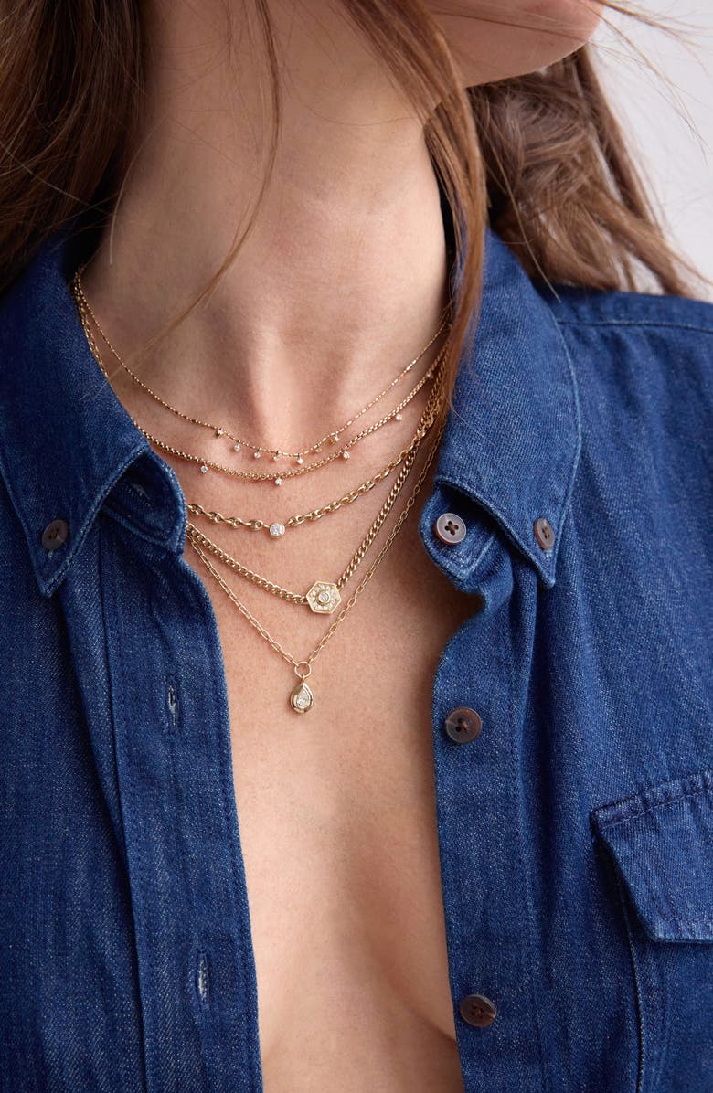 Zoë Chicco Floating Diamond Puffed Mariner Chain Necklace, Alternate, color, 14K Yellow Gold