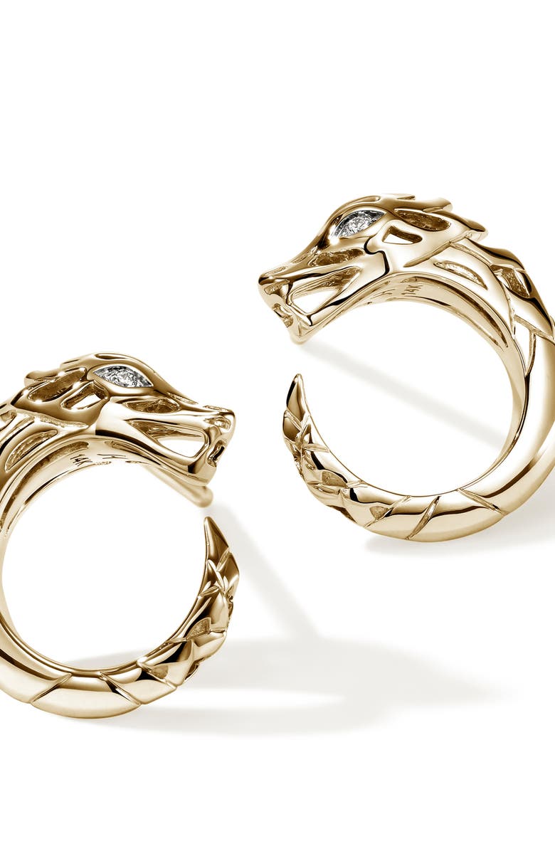 John Hardy Naga Hoop Earrings in 14K Gold & Diamonds, Alternate, color, Gold