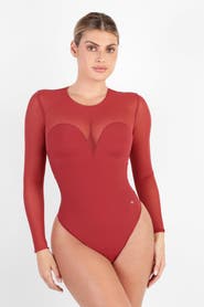 Popilush Sheer Mesh Sultry Date Night & Cocktail Long Sleeve Bodysuit