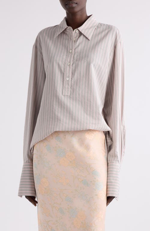 Dries Van Noten Stripe Oversize Cotton & Cupro Shirt In Grey