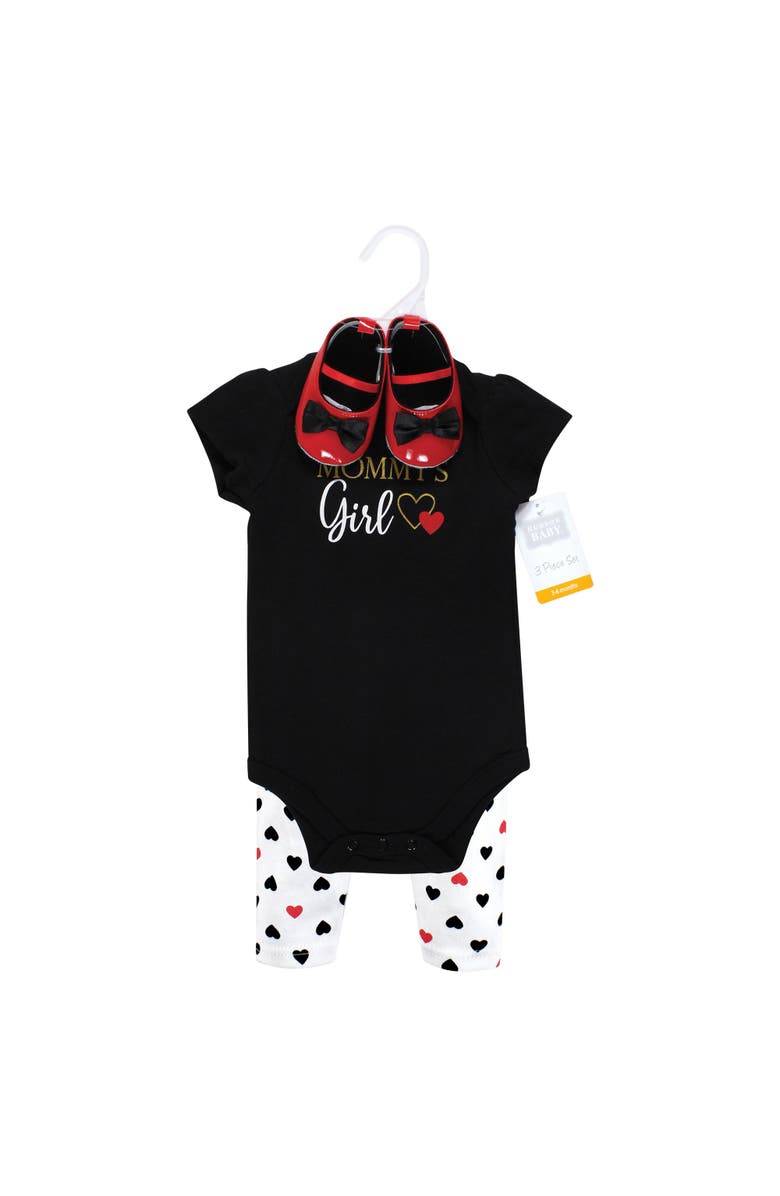 Hudson Baby Cotton Comfort 3Pk Bodysuit, Pants, and Shoes, Alternate, color, Girl Mommy Red Black