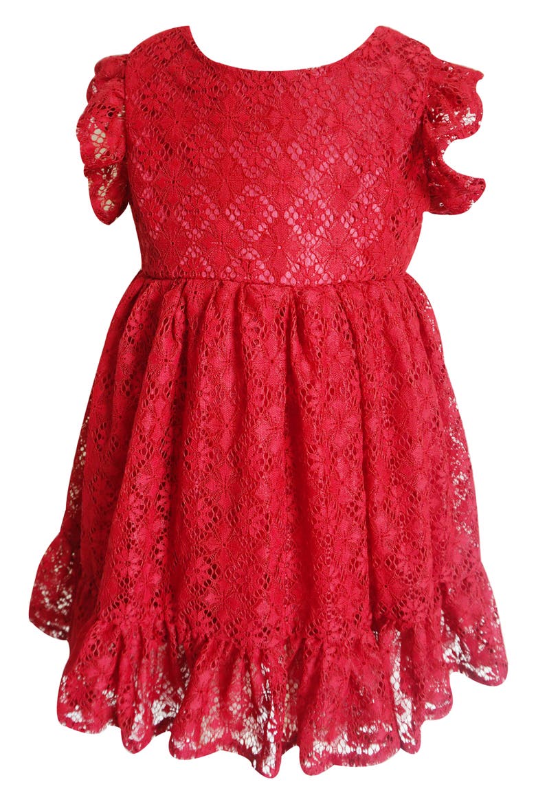 Ruffle Sleeve Lace Dress, Main, color, BURGUNDY