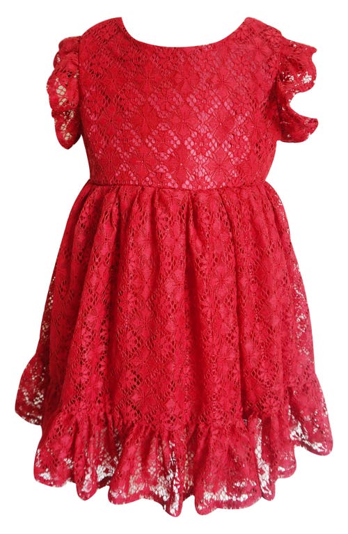 Popatu Ruffle Sleeve Lace Dress in Burgundy 