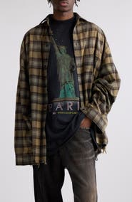 Balenciaga Layered Plaid Distressed Paris Liberty Graphic Top