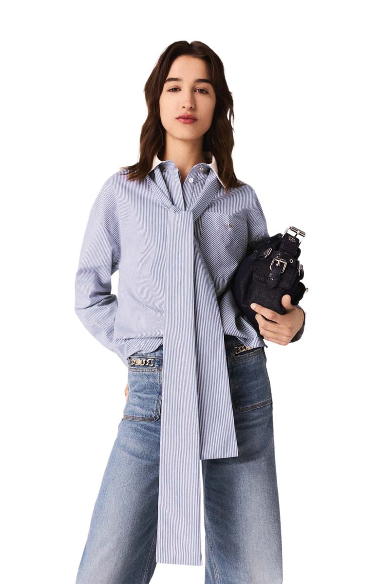 maje Striped bow shirt, Main, color, Light Blue