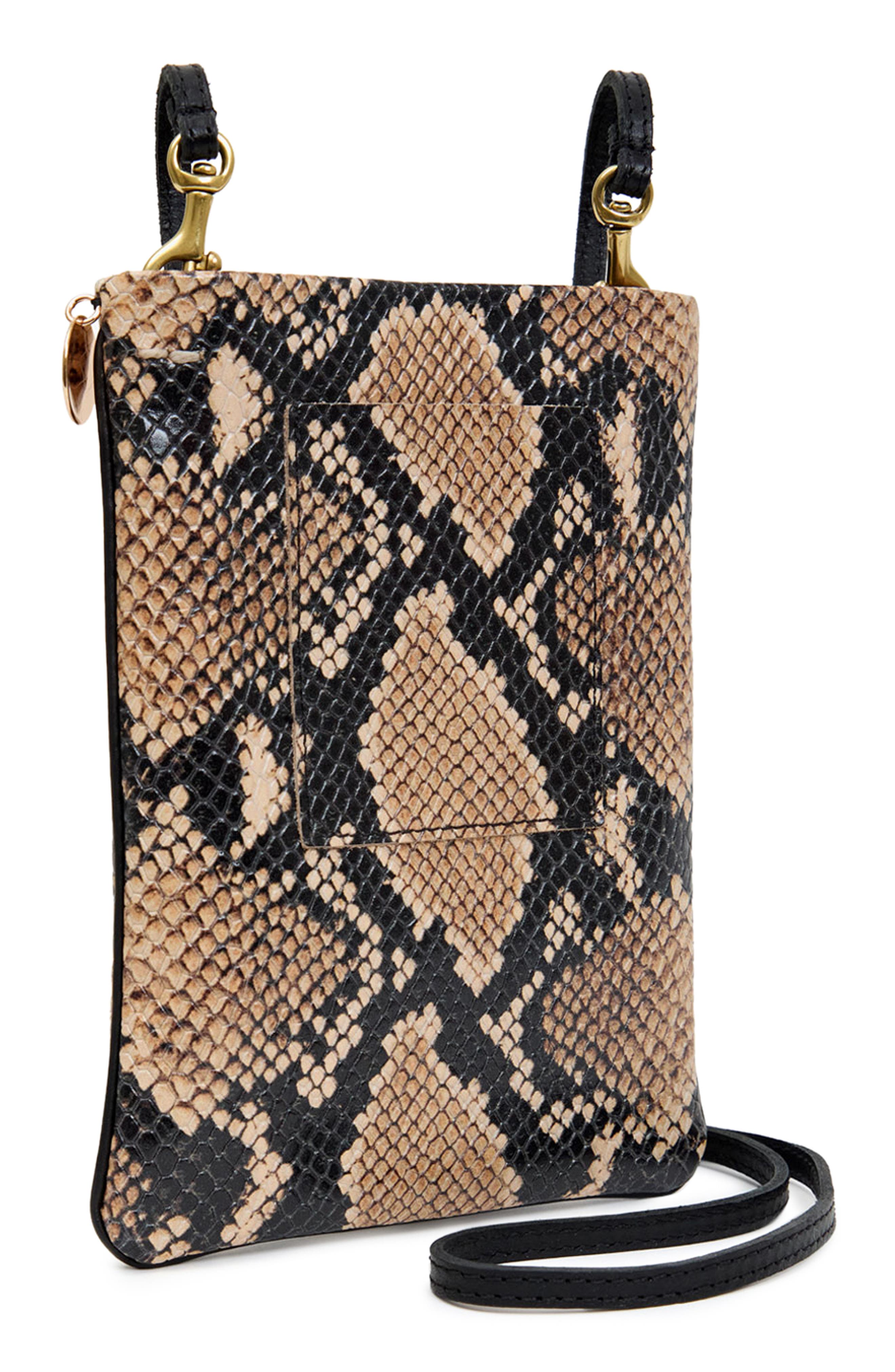 Clare V. Poche Snakeskin-Embossed Leather Crossbody Bag, Alternate, color, Tan