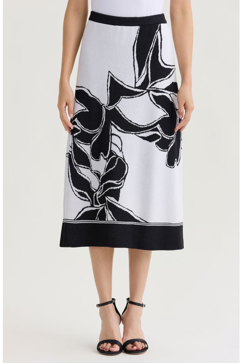A-Line Floral Jacquard Soft Knit Midi Skirt, Main, color, Black/White
