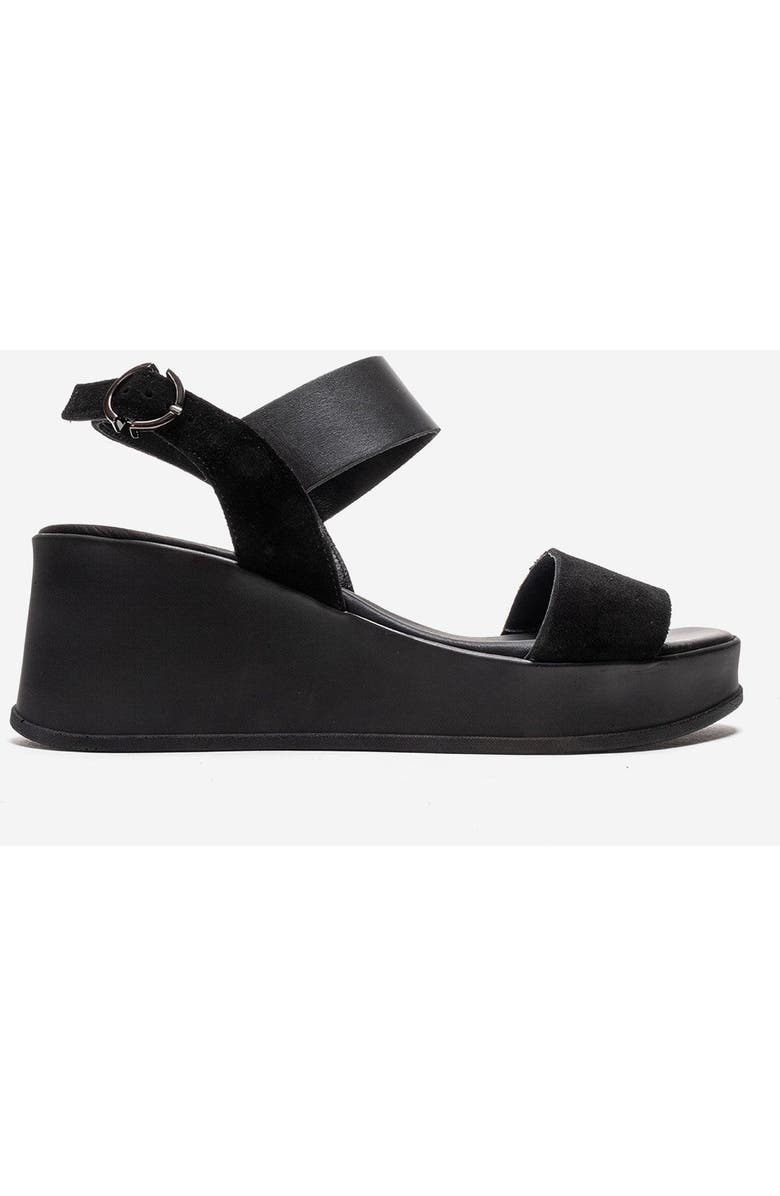 Forever & Always Shoes Lolanthe Leather Wedge Sandal, Alternate, color, Black Suede