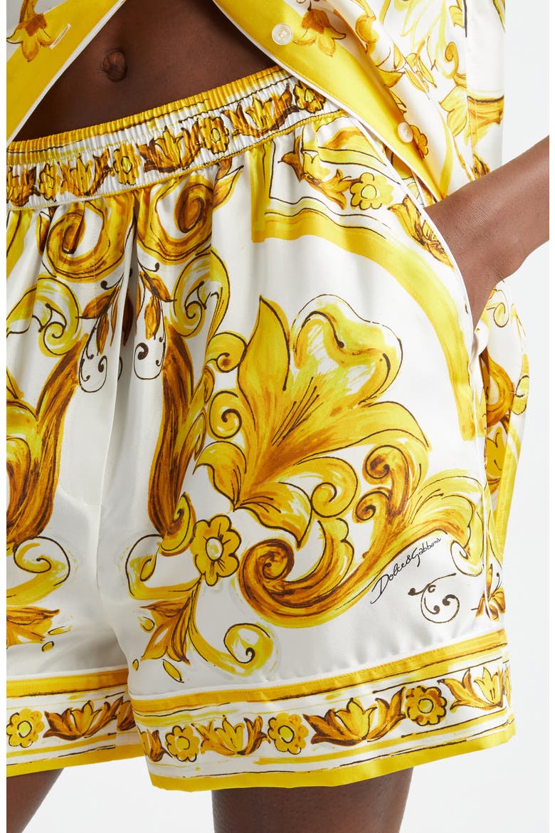 Majolica Print Silk Pajama Shorts, Alternate, color, H03TN MAIOLICA 3 GIALLO