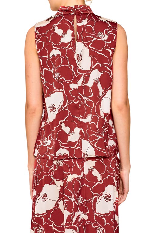 Melloday Floral Sleeveless Satin Top In Rust Stone Floral