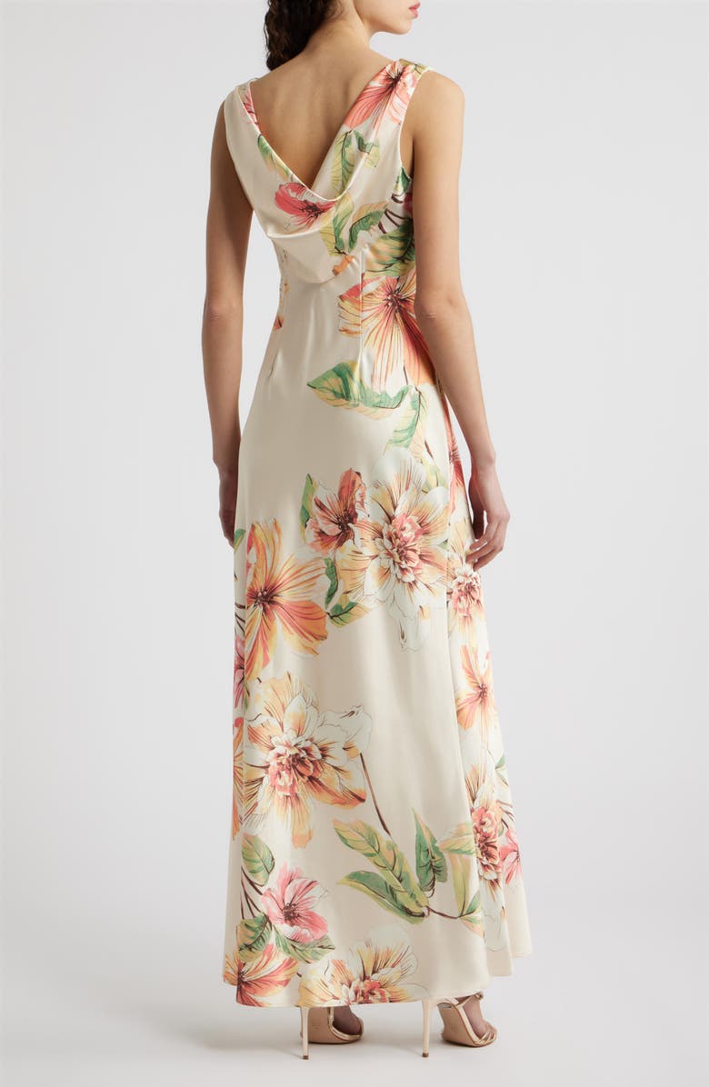 Eliza J Floral Cowl Neck Satin Gown, Alternate, color, Champagne