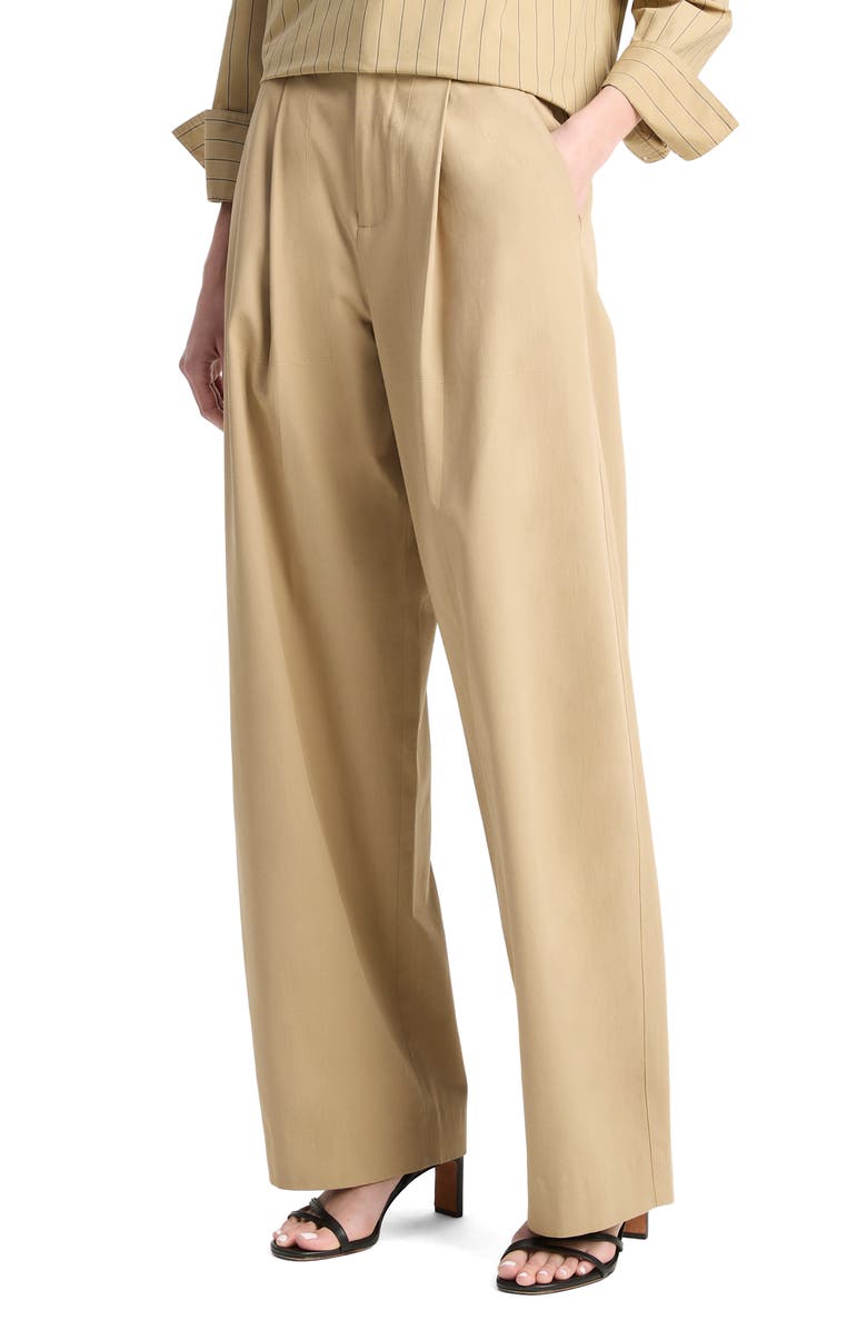 Vince Pleated Stretch Cotton Pants, Alternate, color, Fawn