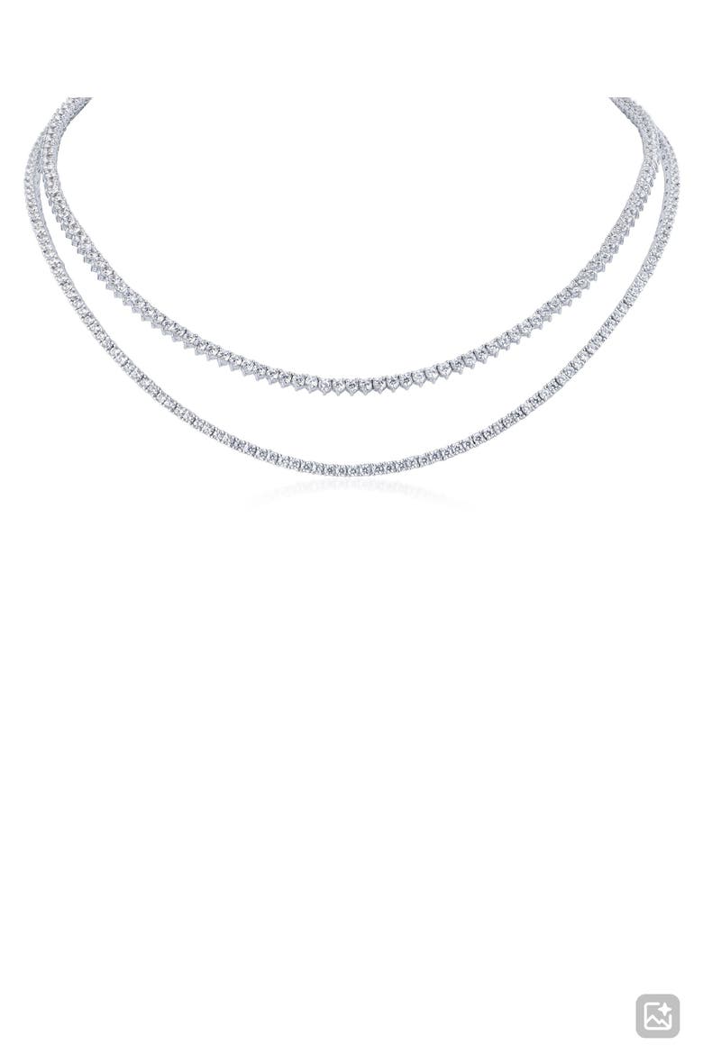 Round Cut Cubic Zirconia Double Strand Necklace, Main, color, RHODIUM PLATED BRASS
