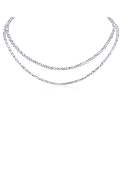 Round Cut Cubic Zirconia Double Strand Necklace