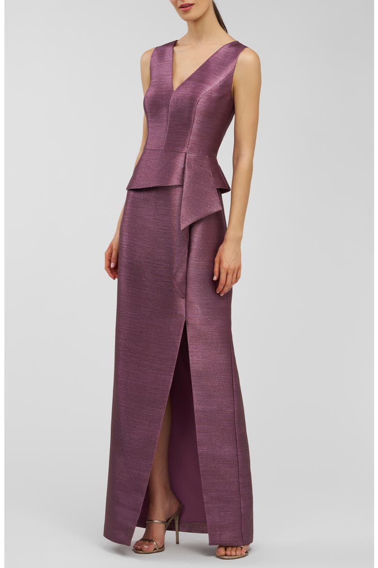Octavia Metallic Column Gown, Alternate, color, DEEP MINK