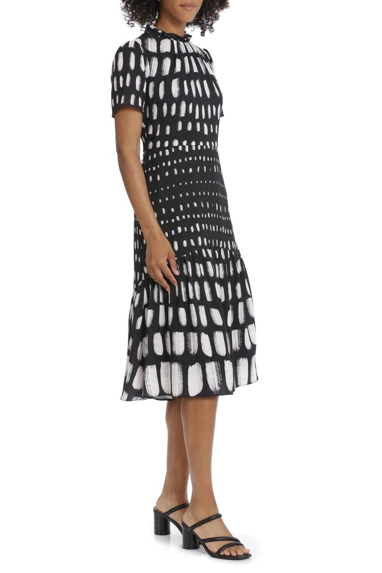 Ruffle Neck Tiered Midi Dress, Alternate, color, BLACK/ IVORY