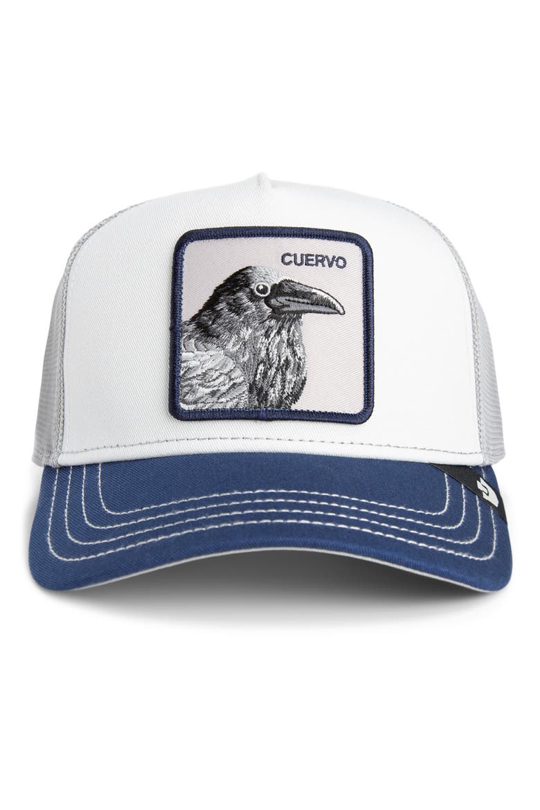 Tricolor Raven Patch Trucker Hat, Alternate, color, MULTI COLOR