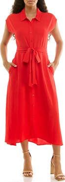 Nina Leonard Tie Waist Midi Shirtdress