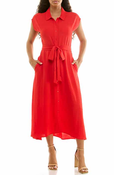 Nina Leonard Tie Waist Midi Shirtdress