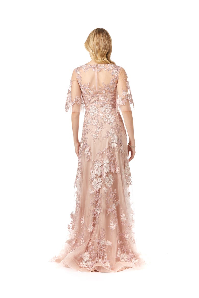 Long Bell Sleeve V-Neck Beaded Gown, Alternate, color, Blush