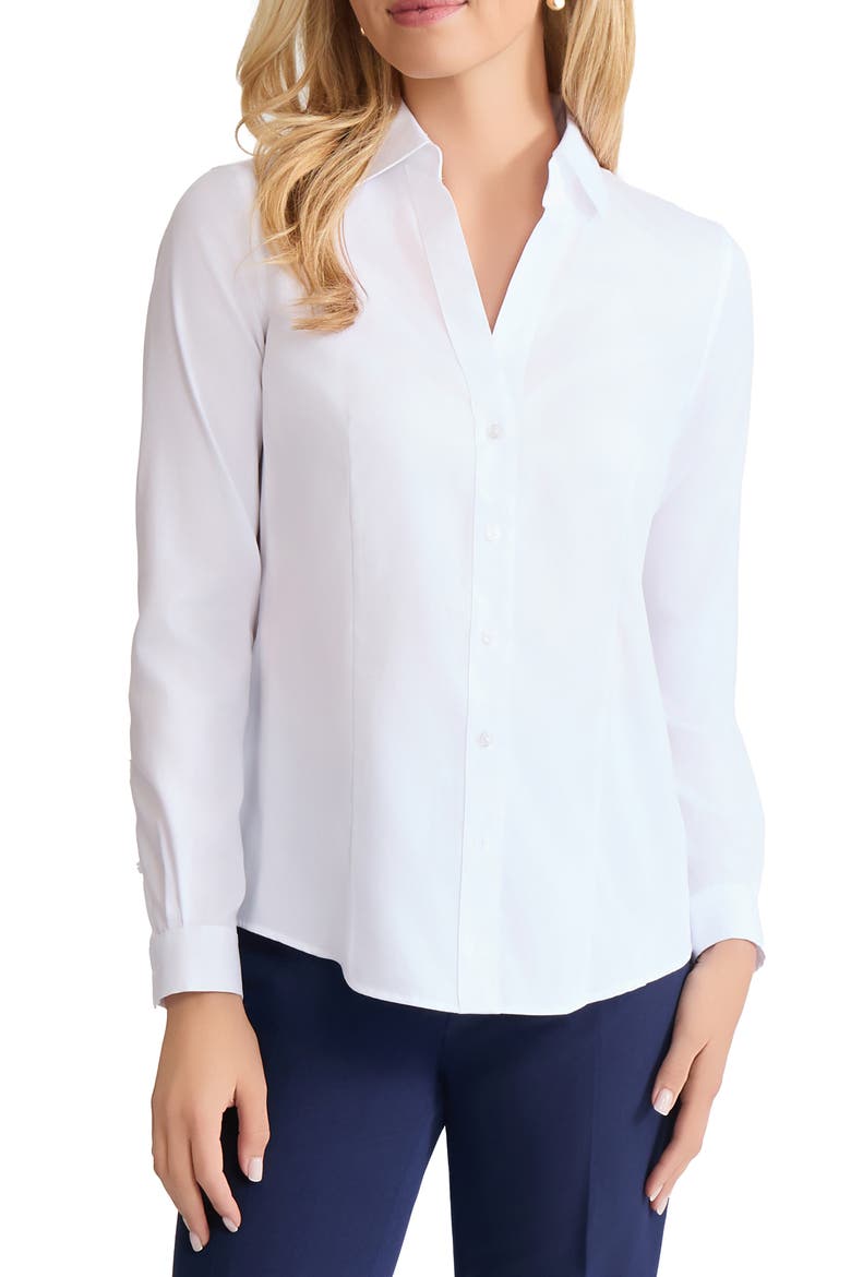 Solid Button-Up Cotton Shirt, Main, color, WHITE