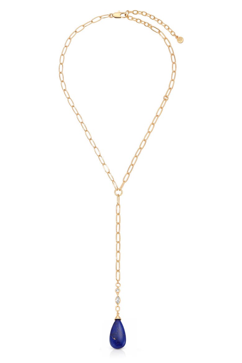 Tiger Eye Teardrop Lariat Necklace, Main, color, LAPIS