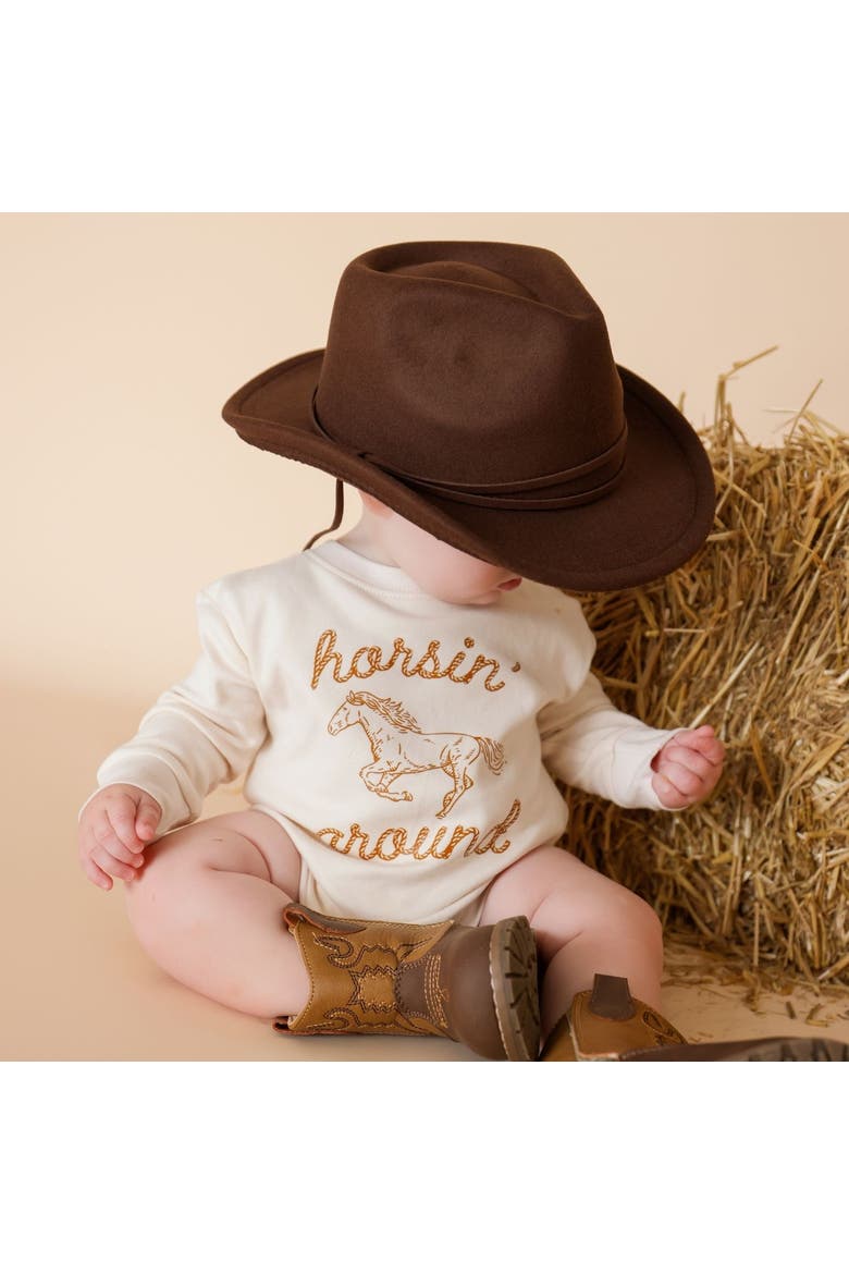 Horsin' Around Western Long Sleeve Romper, Alternate, color, Natural Heather