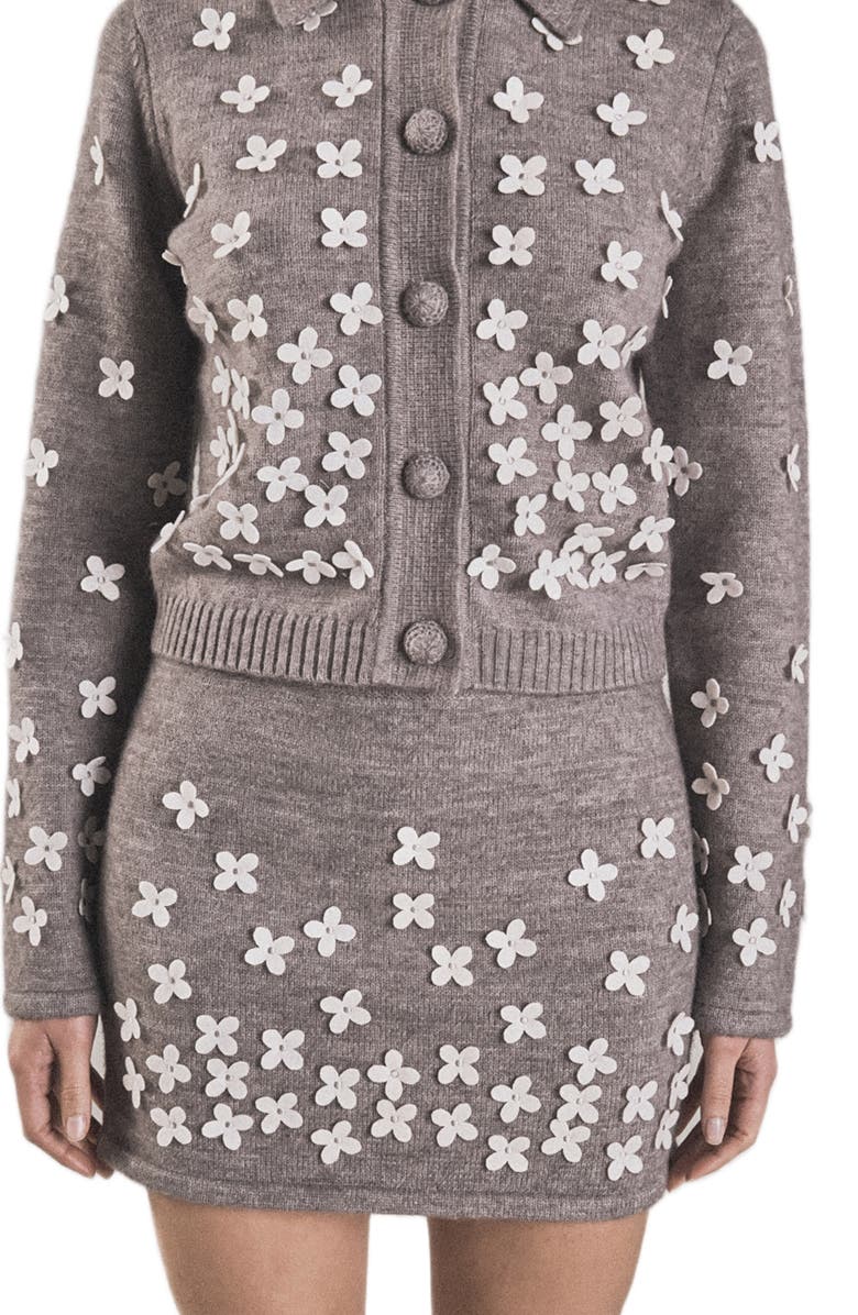 Endless Rose Floral Appliqué Knit Miniskirt, Alternate, color, Heather Grey/ White