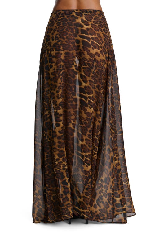 Naked Wardrobe Leopard Print Chiffon A-line Maxi Skirt In Brown