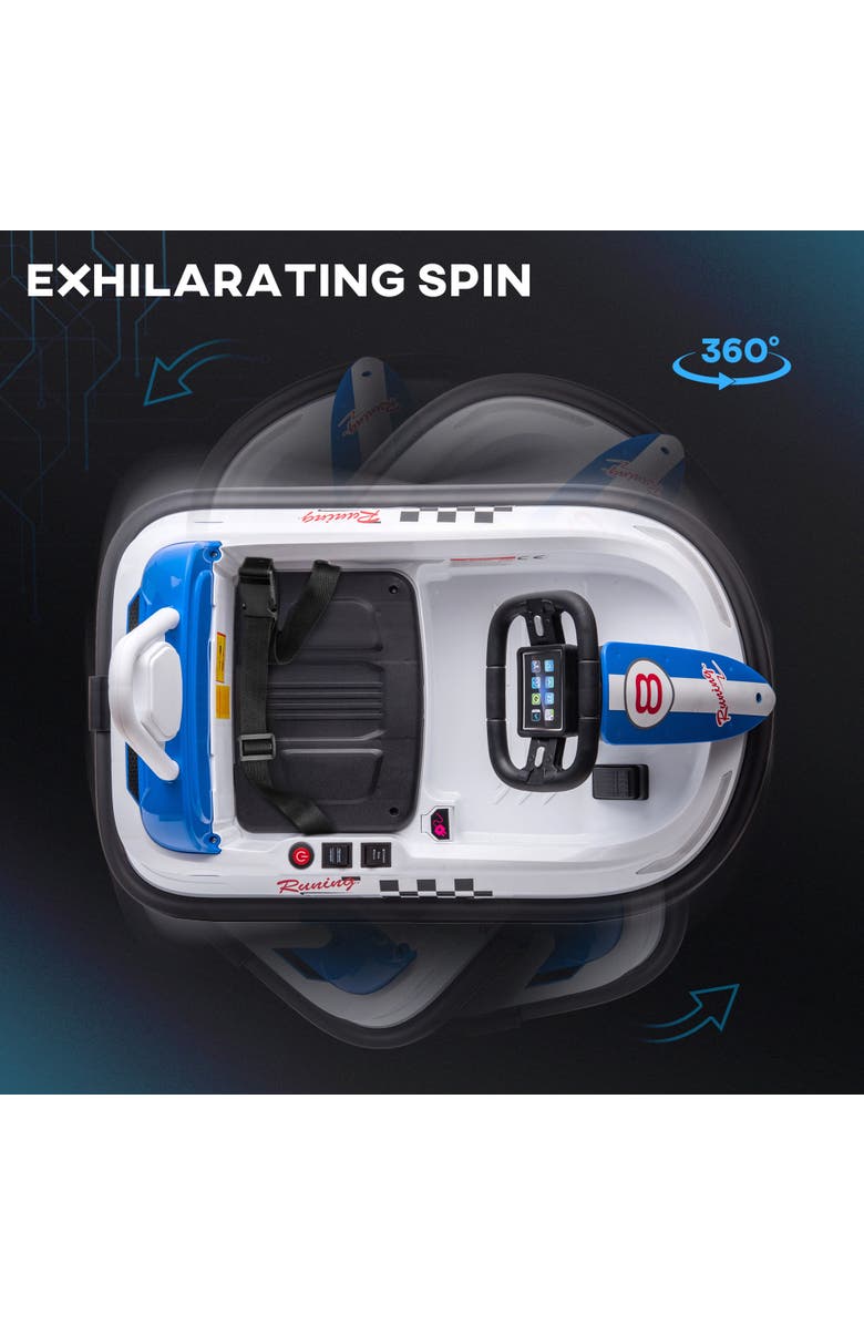 Aosom 6V Kids Bumper Car with 360° Rotation, Twin Motors, Music, Horn, LED, Safety Belt, Alternate, color, White