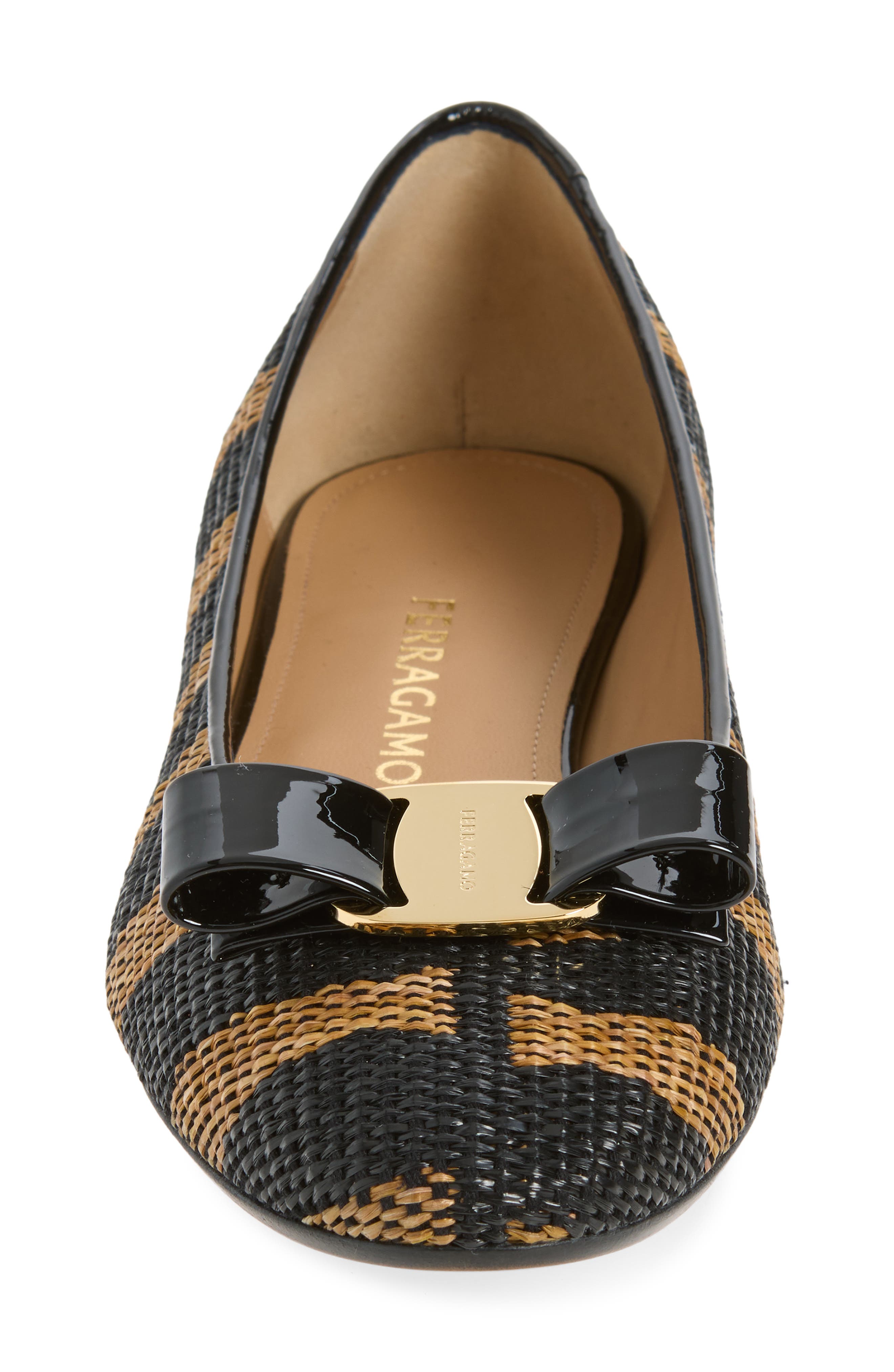 FERRAGAMO Varina 2.0 Raffia Ballet Flat, Alternate, color, Nero Naturale/ Nero Biscotto