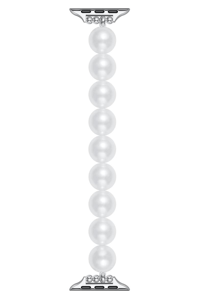 Violet Imitation Pearl Apple Watch® Bracelet Watchband, Main, color, WHITE