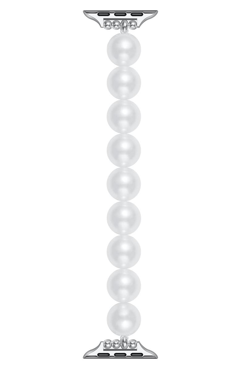 The Posh Tech Violet Imitation Pearl Apple Watch<sup>®</sup> Bracelet Watchband, Main, color, White
