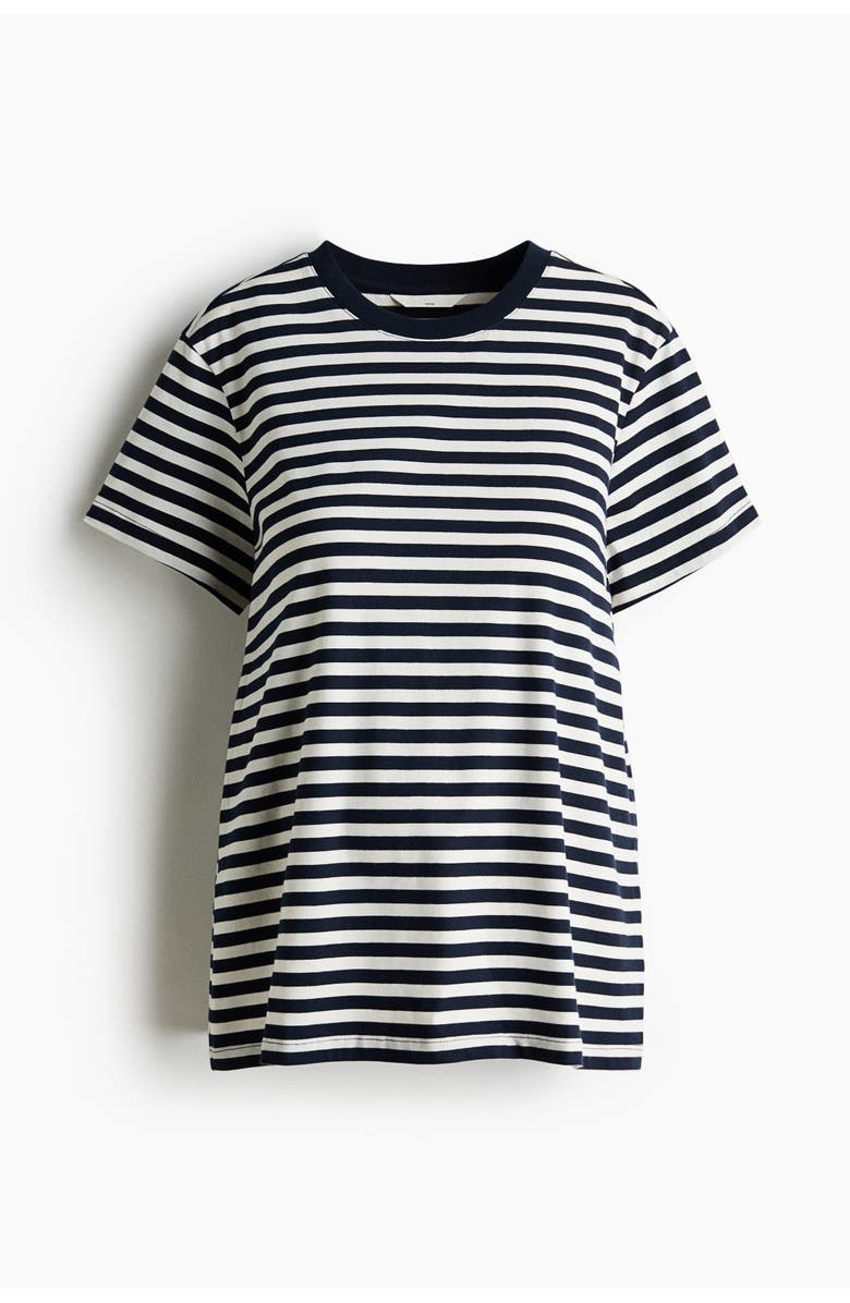 H&M Mama Cotton T-shirt, Main, color, White/Navy Blue Striped