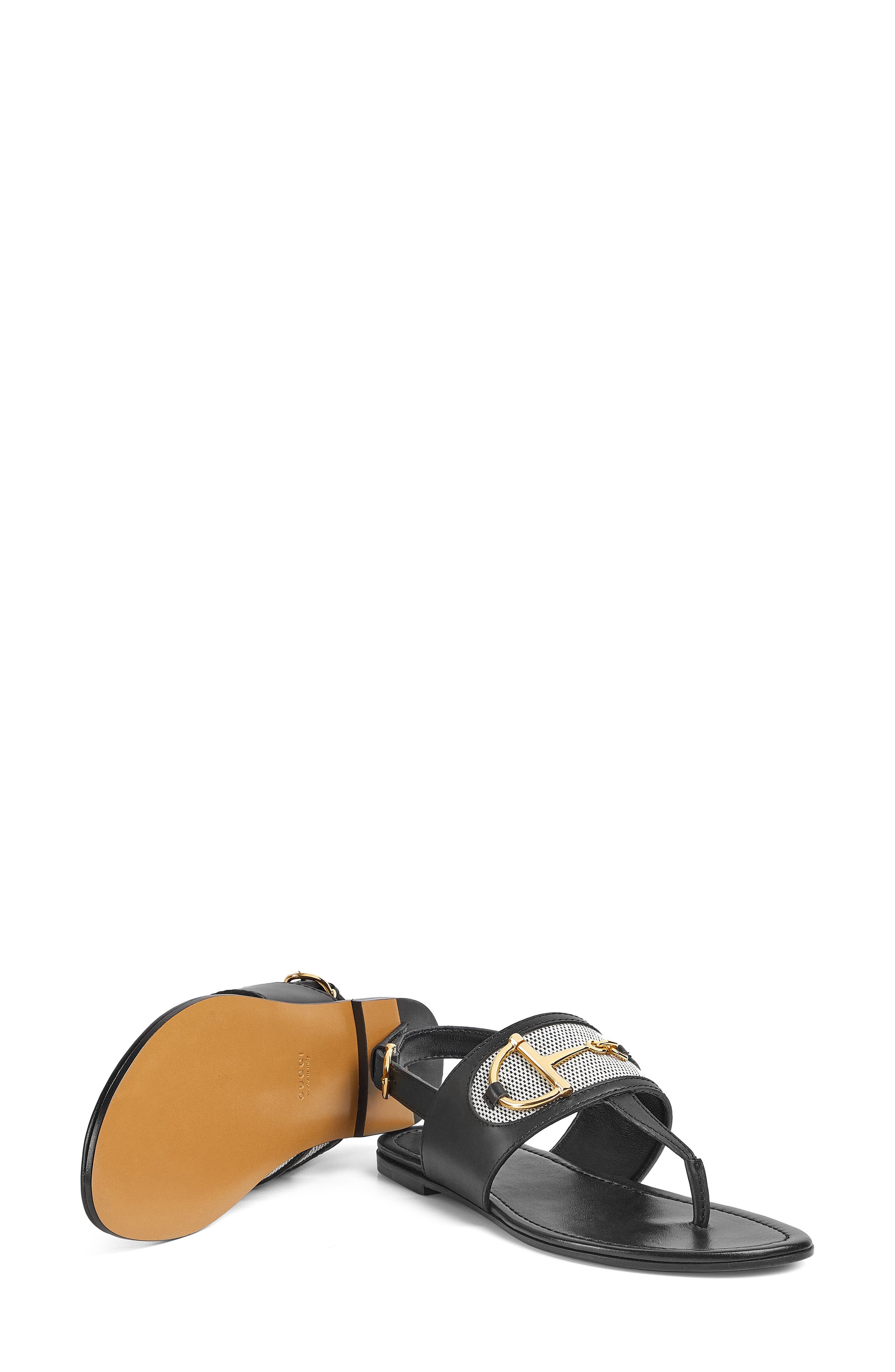 Gucci Alfa Horsebit Sandal, Alternate, color, Black/Natural Black