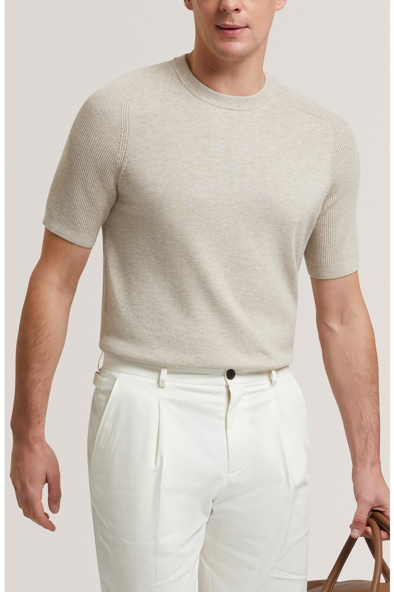 Torrent Short Sleeve Cotton & Wool Sweater, Main, color, TAUPE